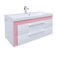 Тумба с умывальником для ванной комнаты, подвесная, белая/розовая, 90 см, Color Plus, IDDIS, COL90P0i95K