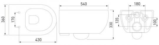 Унитаз подвесной BERGES EGO XL 54 см. безобод, сид Toma Slim микролифт