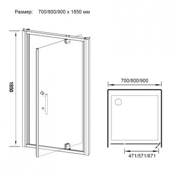 Душевая дверь  Veconi  Vianno 80x185 стекло прозрачное профиль хром VN59-80-01-19C2