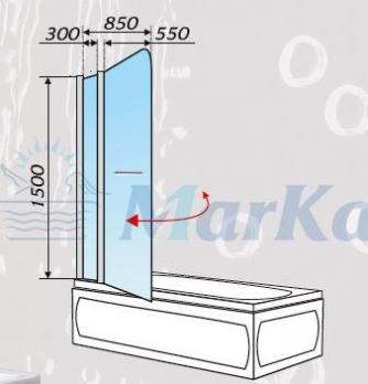 Шторка для ванной 1Марка Р-05 85x150 прозрачное стекло