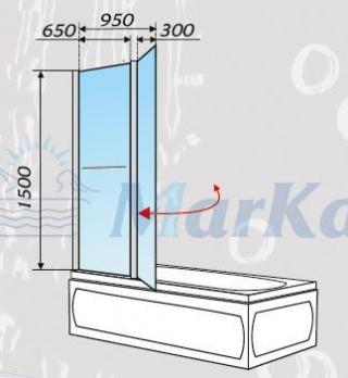 Шторка для ванной 1Марка Р-07 95x150 прозрачное стекло
