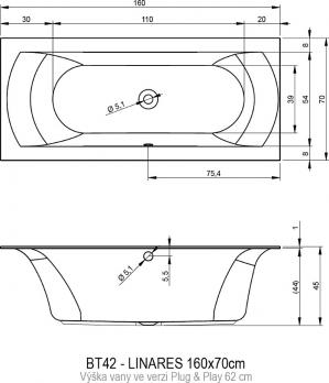 Ванна акриловая RIHO LINARES R 160x70 (c тонким бортом)