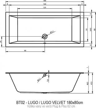 Ванна акриловая RIHO LUGO 180x80 LEFT - PLUG & PLAY